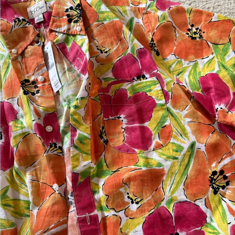 J Crew Linen Floral Men's Shirt L - Picture 3 of 3